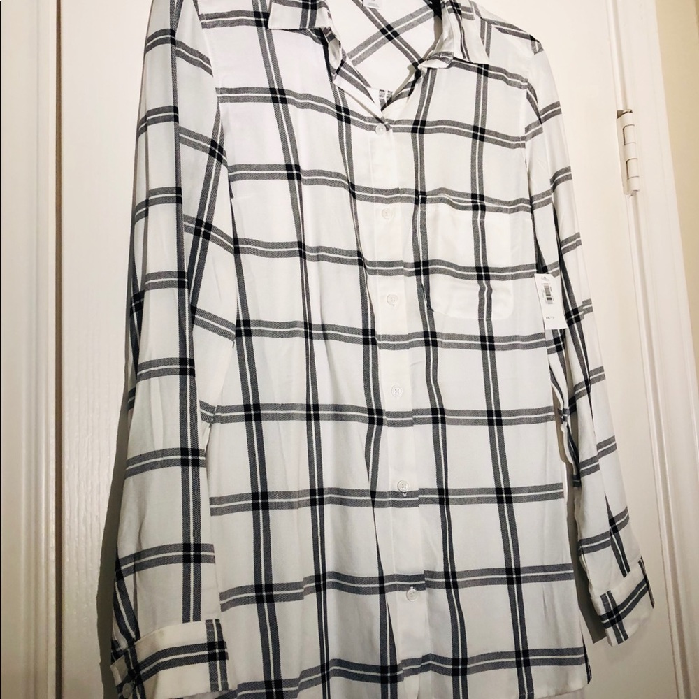 Old Navy White Flannel with Black Stripes